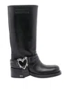 Mach&mach Heart Detail Knee-high Block Heel Boots In Black