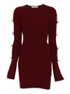 Mach&mach Bow-embellished Ribbed Dress In Burgundy
