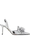 Mach&mach Silver Leather Stiletto Pumps Bow Detail In Metallic
