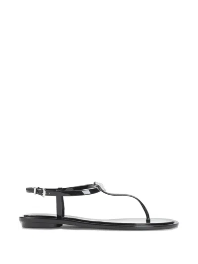 Mach&mach Double Bow Rubber Thong Sandals Ankle Strap In Black