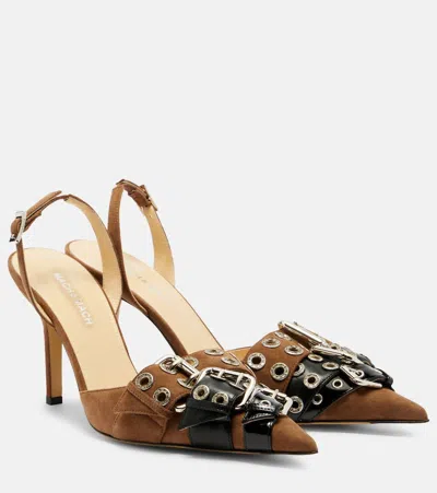 Mach&mach Buckle Belt 95 Suede Slingback Pumps In Brown