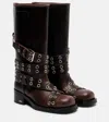Mach&mach Buckle Belt Embellished Leather Biker Boots In Brown
