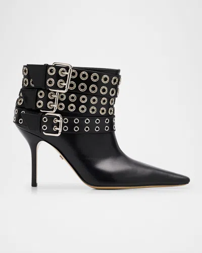 Mach&mach Buckle Belt Leather Ankle Boots In Black