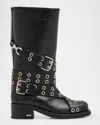 Mach&mach Buckle Belt Leather Combat Boots In Black