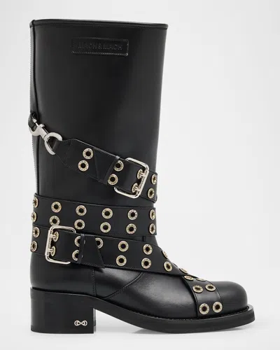 Mach&mach Buckle Belt Leather Combat Boots In Black