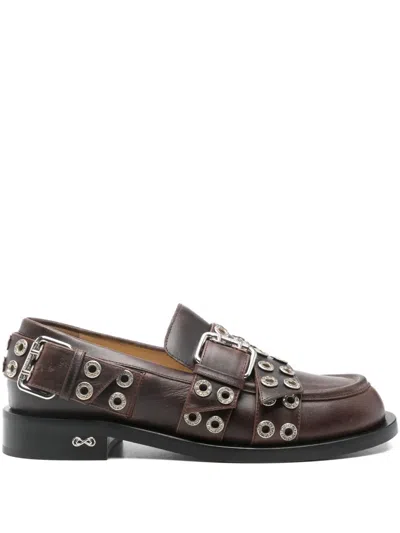 Mach&mach Buckle-belt Leather Loafers In Brown
