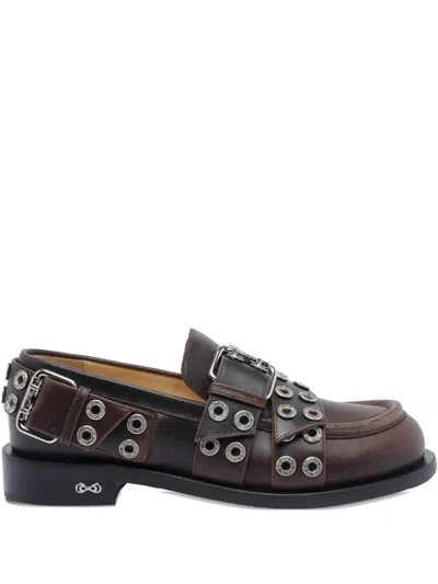 Mach&mach Buckle-detail Eyelet Loafers In Brown