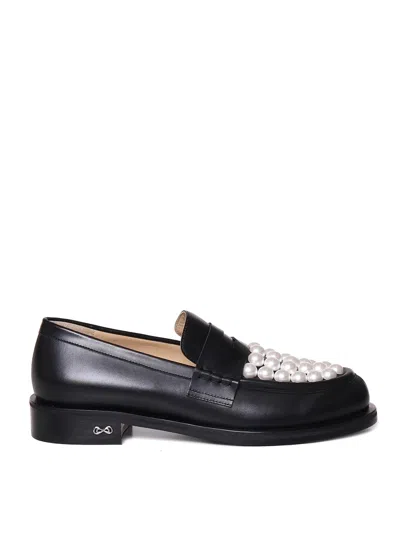 Mach&mach Calfskin Loafers With Pearls In Black