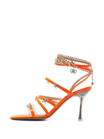Pre-owned Mach&mach Camille Crystal-bow Embelishments Sandals In Orange