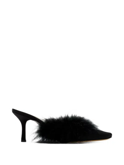 Mach&mach Carolyn B Feather-trim Mules In Black