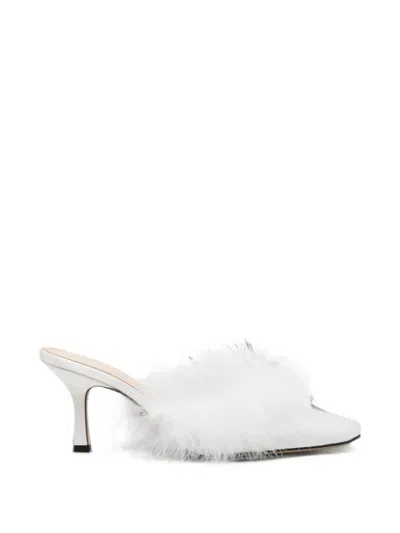 Mach&mach Carolyn B Feather-trim Square-toe Mules In Multi