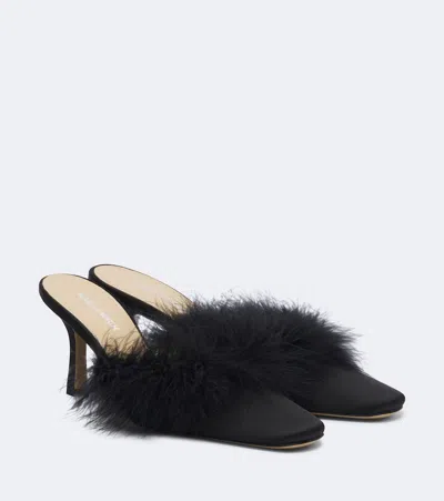 Mach&mach Carolyn Feather-trimmed Satin Mules In Multi