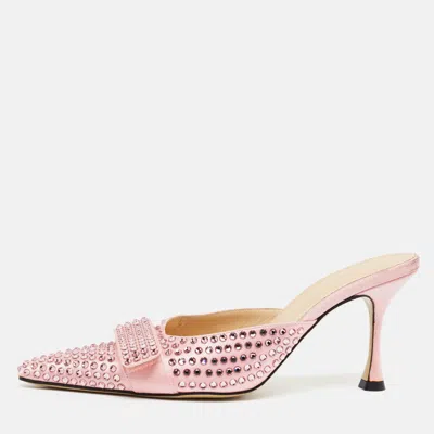 Pre-owned Mach&mach Carrie Size 38 Pink Satin Crystal Embellished Mules