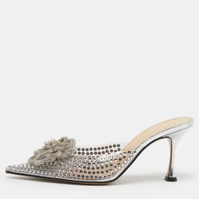 Pre-owned Mach&mach Carrie Size 38 Transparent/silver Pvc Crystal Embellished Mules
