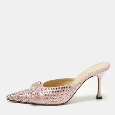 Pre-owned Mach&mach Carrie Size 40 Pink Satin Crystal Embellished Mules
