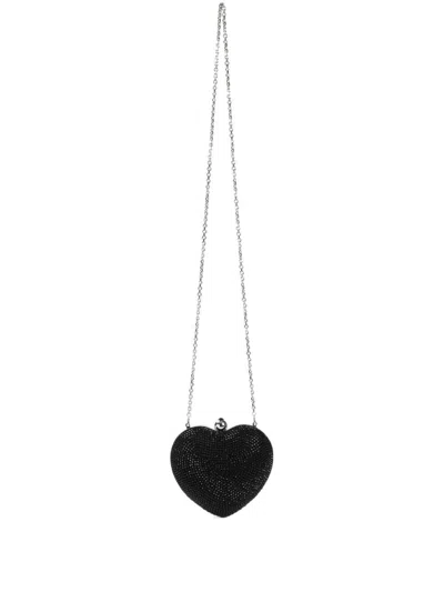 Mach&mach Mach & Mach Clutch With Rhinestone Heart In Black