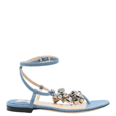 Mach&mach Mach & Mach Cotton And Leather Sandals With Heart-shaped Pendant