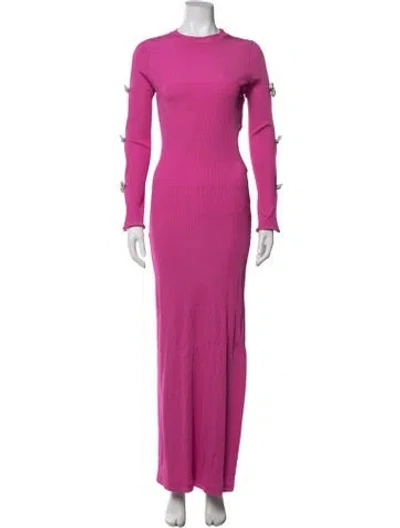 Pre-owned Mach&mach Crew Neck Long Dress In Pink