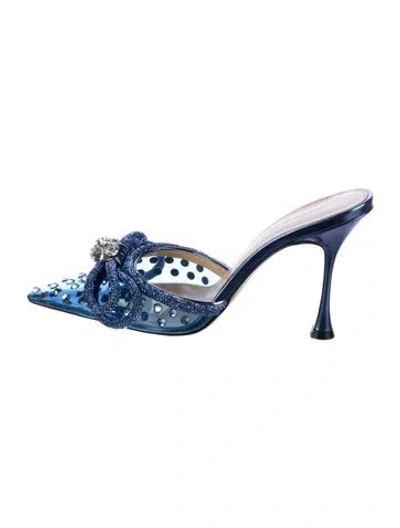 Pre-owned Mach&mach Crystal Bow Accents Mules In Blue