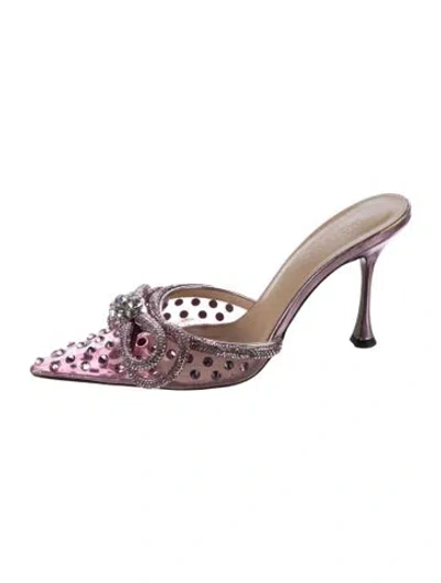 Pre-owned Mach&mach Crystal Bow Accents Mules In Multi