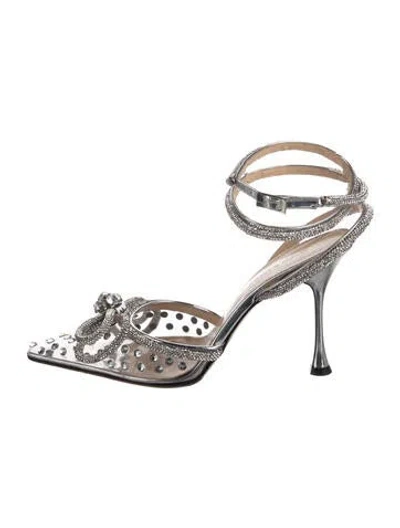 Pre-owned Mach&mach Crystal Bow Accents Pumps In Silver