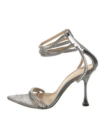 Pre-owned Mach&mach Crystal Bow Accents Sandals In Silver