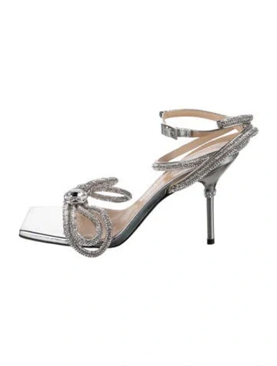 Pre-owned Mach&mach Crystal Bow Accents Sandals In Silver