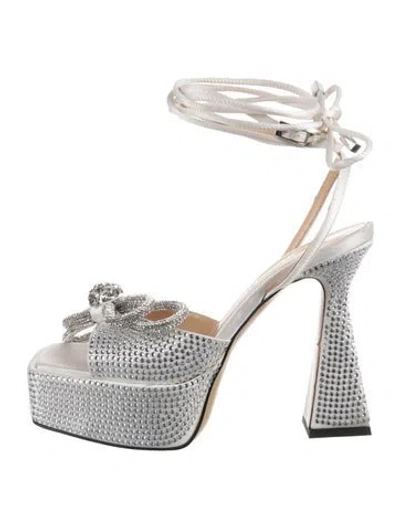 Pre-owned Mach&mach Crystal Bow Accents Sandals In White