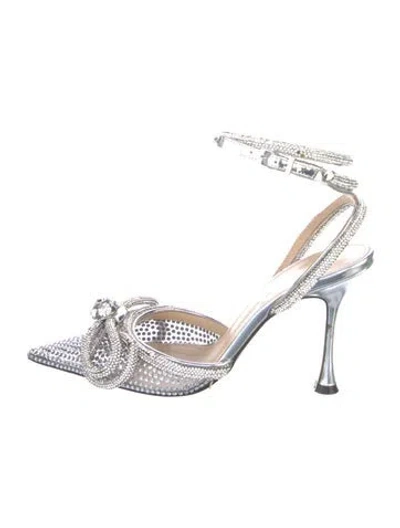 Pre-owned Mach&mach Crystal Bow Accents Slingback Pumps In Silver