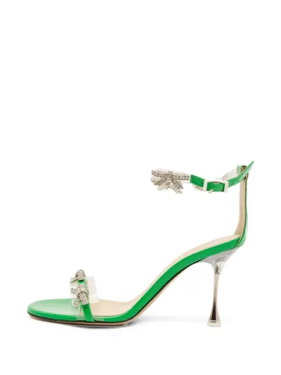 Pre-owned Mach&mach Crystal Bow Sandals In Green