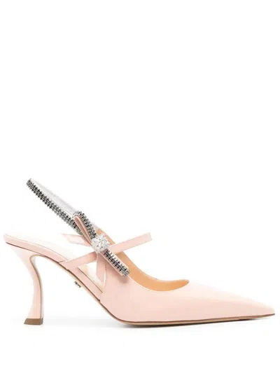 Mach&mach Mach & Mach Crystal Cuba Nude Patent Leather Slingback 85mm Shoes In Sand