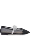 Mach&mach Mach & Mach Crystal-embellished Black Flat Shoes With Mesh Overlay In Gray