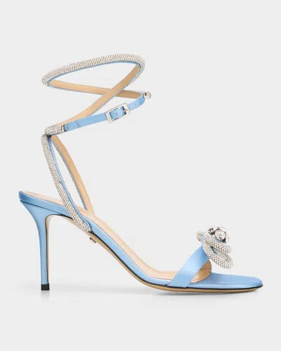 Mach&mach Crystal Embellished Satin Double Bow Sandals In Blue