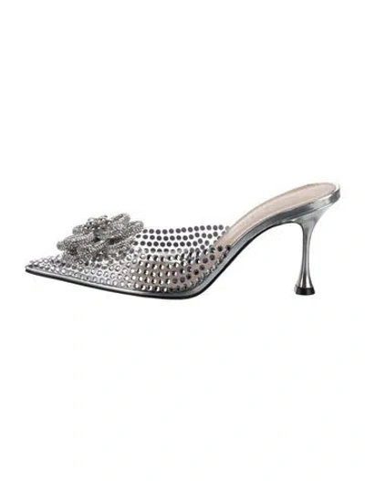 Pre-owned Mach&mach Crystal Embellishments Mules In Clear/silver