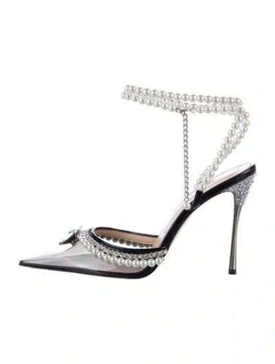 Pre-owned Mach&mach Crystal Embellishments Slingback Pumps In Black/clear