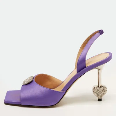 Pre-owned Mach&mach Crystal Heart Size 39 Purple Satin Slingback Sandals