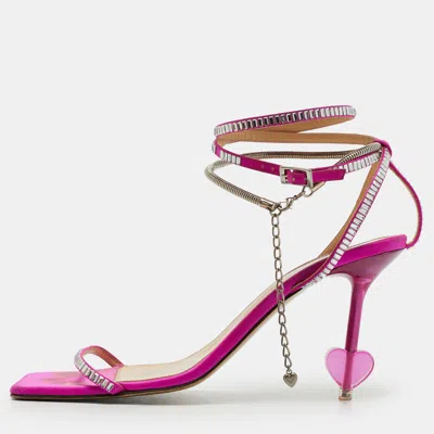 Pre-owned Mach&mach Crystal Heart Size 41 Purple Satin Ankle Strap Sandals
