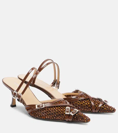 Mach&mach Mules Crystal Net 65 Mit Leder In Brown
