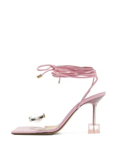 Pre-owned Mach&mach Crystal Square-toe Sandals In Pink