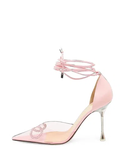 Pre-owned Mach&mach Crystal-embellished Bow-detail Ankle-wrap Pumps In Pink