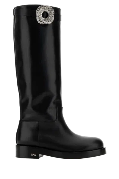 MACH&MACH MACH&MACH CRYSTAL-EMBELLISHED LEATHER BOOT
