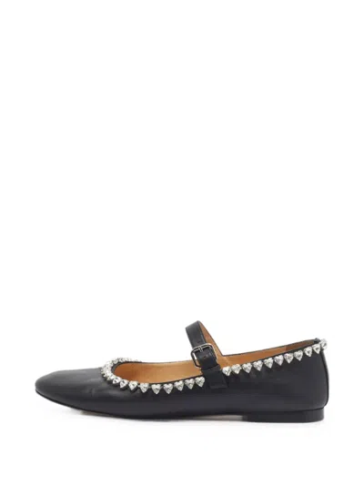 Pre-owned Mach&mach Crystal-embellished Leather Flat Pumps In Black
