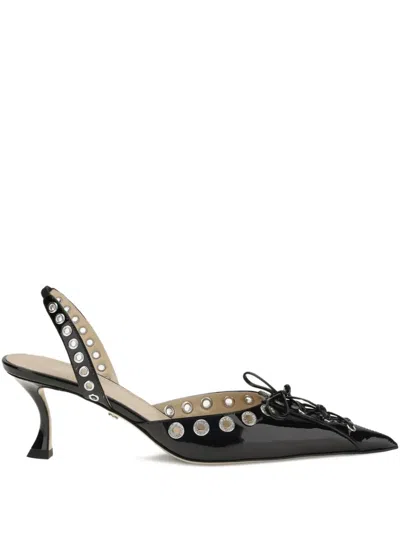 Mach&mach Crystallised Corset Slingback Pumps In Black