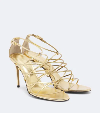 Mach&mach Daisy Embellished Leather Sandals In Gold