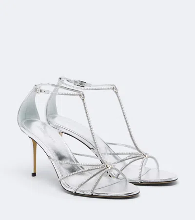 Mach&mach Daisy Embellished Leather Sandals In Silver