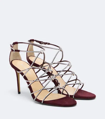 Mach&mach Daisy Embellished Suede Sandals In Burgundy