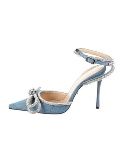 Pre-owned Mach&mach Denim Bow Accents Pumps In Blue