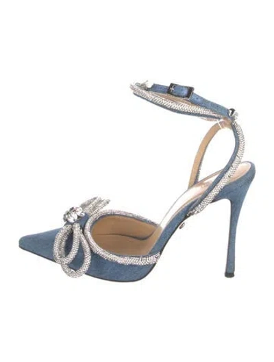 Pre-owned Mach&mach Denim Colorblock Pattern D'orsay Pumps In Blue