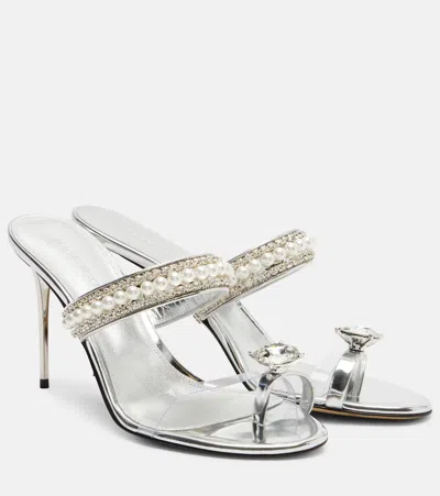 Mach&mach Diamond Of Elizabeth 95 Leather Mules In Silver