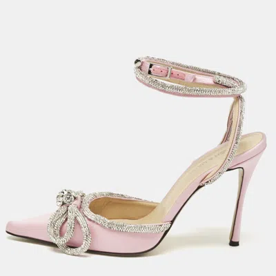 Pre-owned Mach&mach Diamond Of Elizabeth Size 39.5 Pink Satin Ankle Wrap Pumps